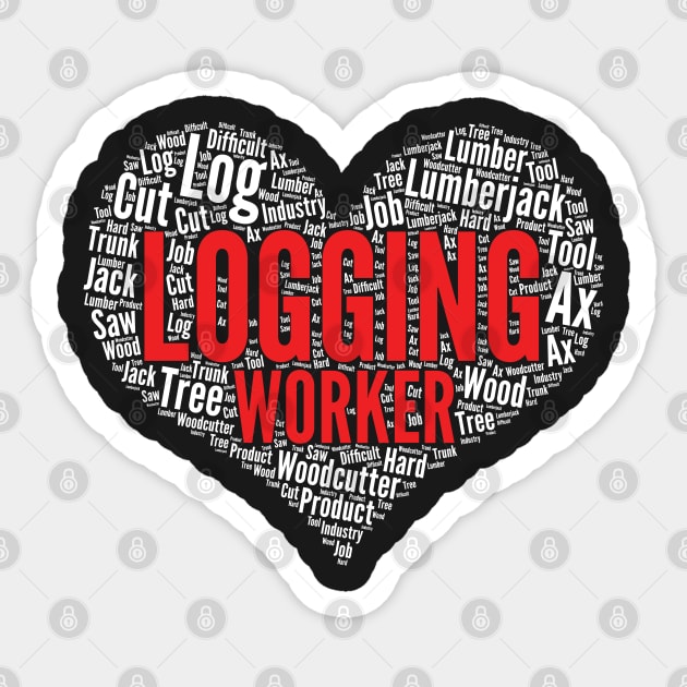 Logging worker Heart Shape Word Cloud Design print Sticker by theodoros20